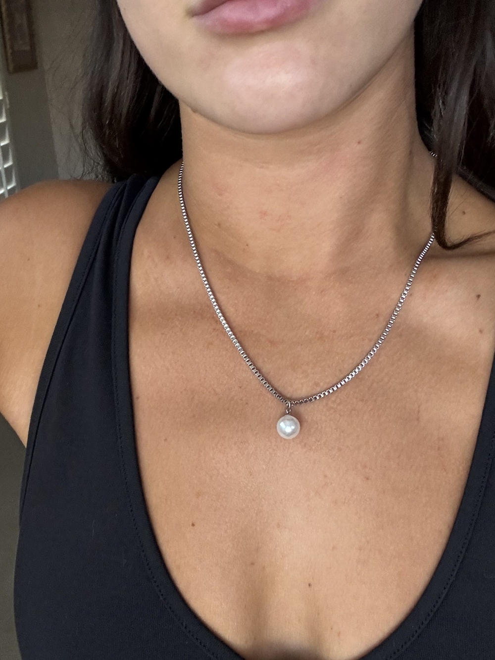 Minimal Silver Chain Necklace with White Pearl Pendant